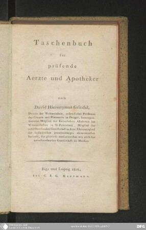 Taschenbuch für prüfende Aerzte und Apotheker