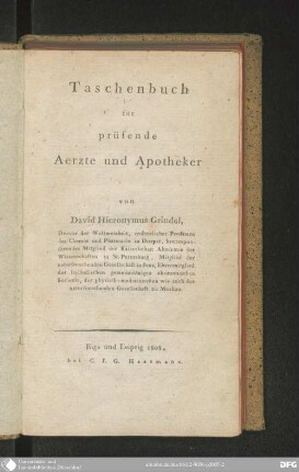 Taschenbuch für prüfende Aerzte und Apotheker