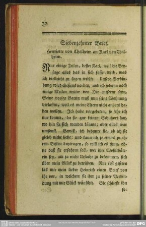 Siebenzehnter Brief. Henriette von Thalheim an Karl von Thalheim