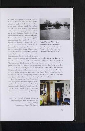 Links Haus der Eltern und rechts Haus von Frau Prüter, überschwemmtes Auto auf dem Weg und Wasserleitungsbruch (Privatarchiv: Ingrid Prüter)