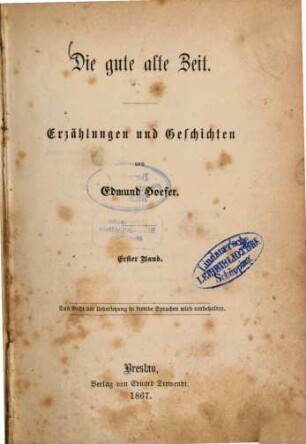 Die gute alte Zeit : Erzählungen und Geschichten von Edmund Hoefer, 1