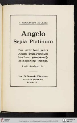 Jos. Du Nunzio Division, Eastman Kodak Co. [Angelo Sepia Platinum Paper]