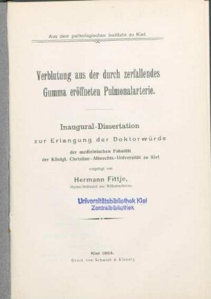 Verblutung aus der durch zerfallendes Gumma eröffneten Pulmonalarterie