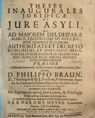 Theses Inaugurales Juridicae De Jure Asyli