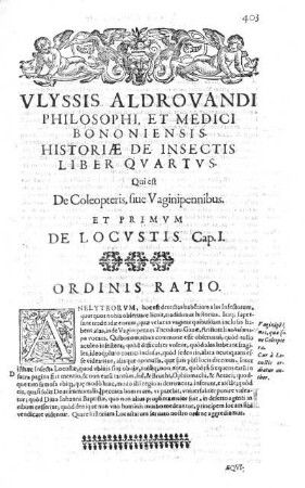 Ulyssis Aldrovandi Philosophi et Medici Bononiensis, Historiae de Insectis Liber Quartus qui est de Coleopteris, sive Vaginipennibus