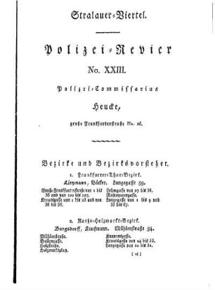 Stralauer= Viertel. Polizei= Revier No. XXIII.