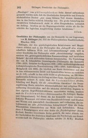 162-164 [Rezension] Ettlinger, Max, Geschichte der Philosophie von der Romantik bis zur Gegenwart