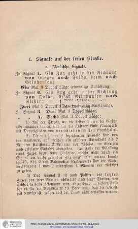 I. Signale auf der freien Strecke
