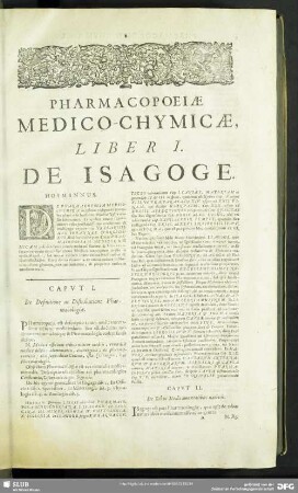 Pharmacopoeiae Medico-Chymicae, Liber I. De Isagoge