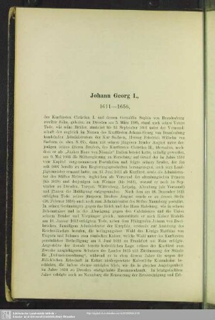 Johann Georg I., 1611 - 1656, geboren zu Dresden am 5. März 1585, starb am 8. Oktober 1656 zu Dresden