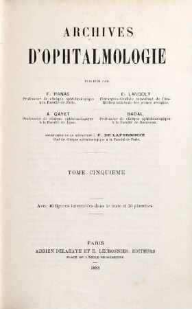 Archives d'ophtalmologie. 5. 1885