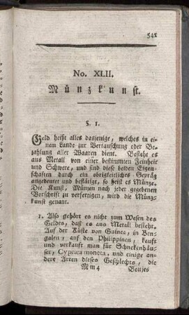 No. XLII. Münzkunst.