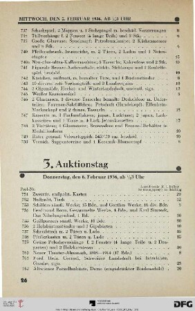 3. Auktionstag Donnerstag, den 6. Februar 1936, ab ½ 3 Uhr (Nr. 751-1125)