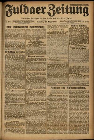 Erste Ausgabe vom Samstag, den 23. August 1924.