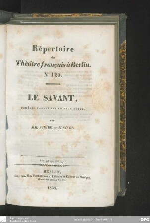 Le savant : comédie-vaudeville en deux actes