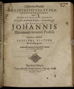 Disputatio Feudalis De Investitura Et Praescriptione Feudi