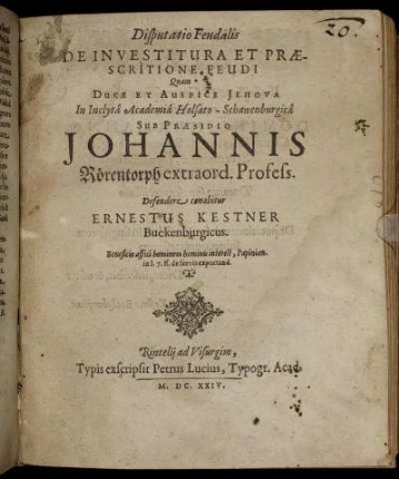 Disputatio Feudalis De Investitura Et Praescriptione Feudi