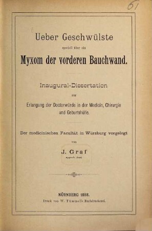 Ueber Geschwülste speciell über ein Myxom der vorderen Bauchwand