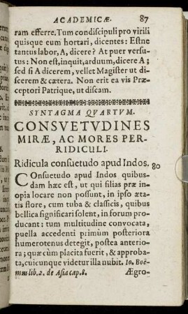 Syntagma Quartum. Consuetudines Mirae, Ac Mores Perridiculi