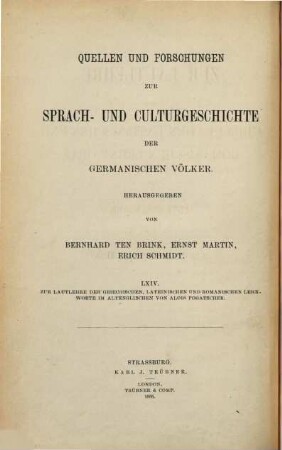 Zur Lautlehre der griechischen, lateinischen und romanischen Lehnworte im Altenglischen