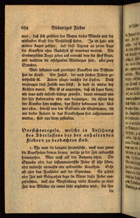 662-682, Vorsichtsregeln, welche die Ansehung des Aderlasses bey den anhaltenden Fiebern zu beobachten sind