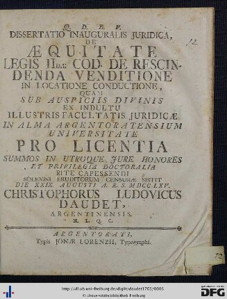 Dissertatio Inauguralis Juridica De Æquitate Legis IIdæ Cod. De Rescindenda Venditione In Locatione Conductione