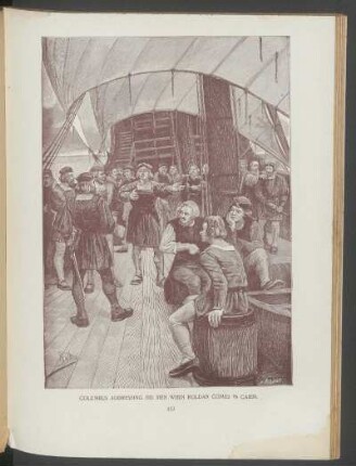 Columbus addressing his men when Roldan comes in cabin. - [Illustration]