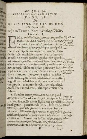 Disp. VI. De Divisione Entis In Ens actu & potentia.