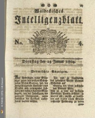 No. 4. Dienstag den 24 Januar 1804