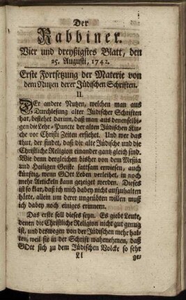 Vier und dreyßigstes Blatt, den 25. August, 1742.