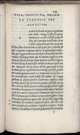 Vita, Instituta, Dogmata Platonis Per Apuleium.