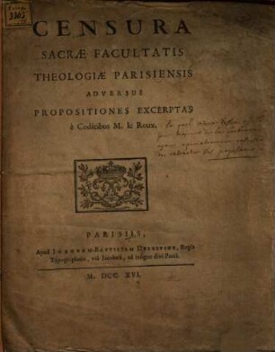 Censura Sacrae facultatis theologiae Parisiensis contra doctrinam de regum paricidiis