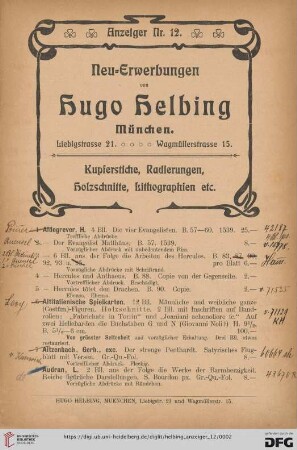 Kupferstiche, Radierungen, Holzschnitte, Lithographien etc. (Nr. 1-440)