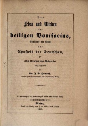 Das Leben und Wirken des hl. Bonifazius, Apostel der Deutschen ...