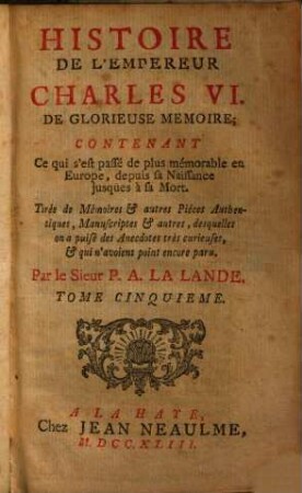 Histoire de l'empereur Charles VI., 5