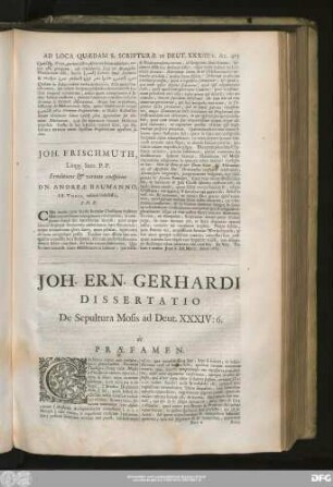 Ioh. Ern. Gerhardi Dissertatio De Sepultura Mosis ad Deut. XXXIV:6.