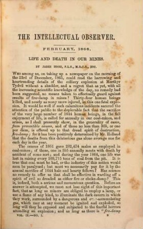 The Intellectual observer : review of natural history, microscopic research, and recreative science. 9. 1866