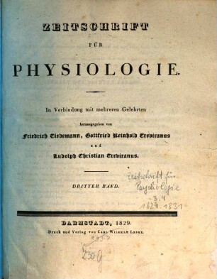 Zeitschrift für Physiologie. 3. 1829