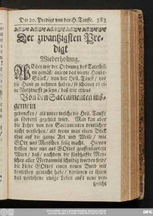 Der zwanzigsten Predigt Wiederholung.