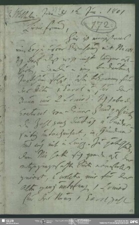 Eigenh. Brief von Friedrich von Schlegel an August Wilhelm von Schlegel, Jena, 01.06.1801