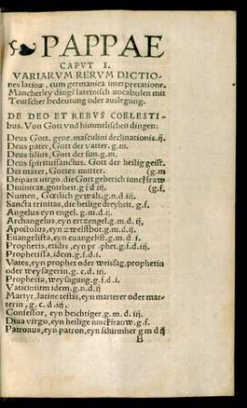 Pappae Caput I. Variarum Rerum Dictiones latinae, cum germanica interpretatione ...