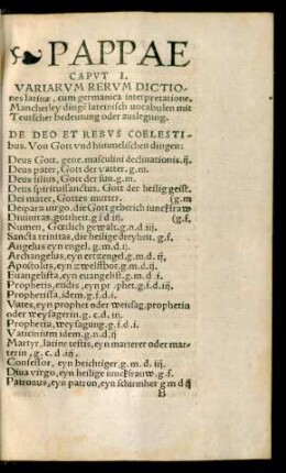 Pappae Caput I. Variarum Rerum Dictiones latinae, cum germanica interpretatione ...