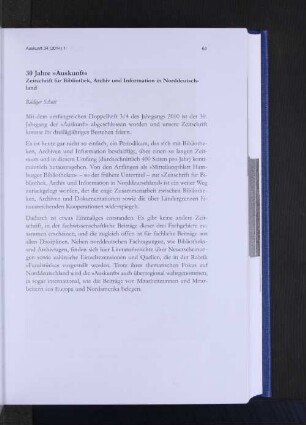 30 Jahre "Auskunft".