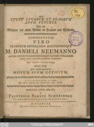 De Cvltv Lvcorvm Et Nemorvm Apvd Veteres