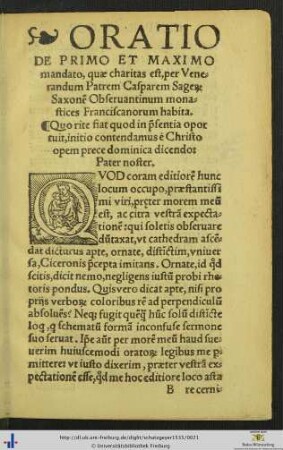 Oratio de primo et maximo mandato.
