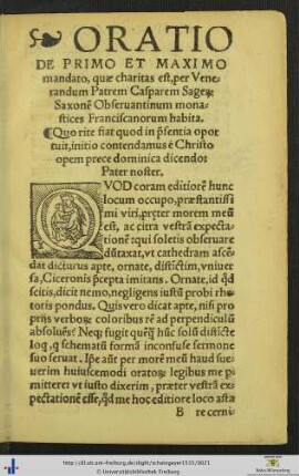 Oratio de primo et maximo mandato.