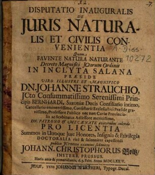 Disputatio Inauguralis De Juris Naturalis Et Civilis Convenientia