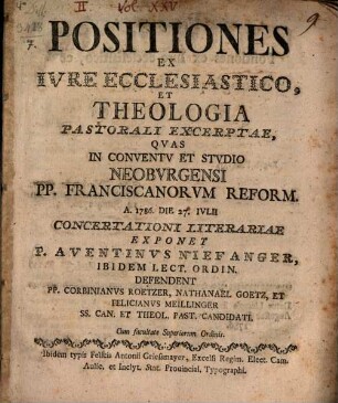Positiones, ex iure ecclesiastico et theologia pastorali excerptae