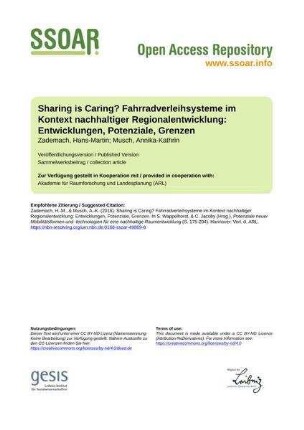 Sharing is Caring? Fahrradverleihsysteme im Kontext nachhaltiger Regionalentwicklung: Entwicklungen, Potenziale, Grenzen