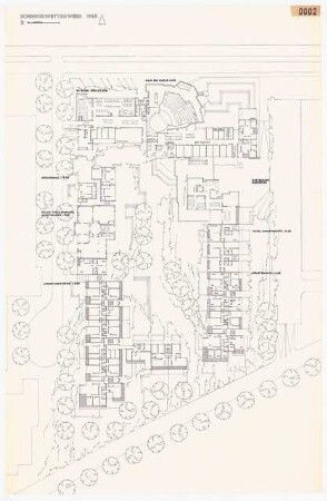 Neuordnung des Diplomatenviertels, Berlin-Tiergarten Schinkelwettbewerb 1966: Grundriss 1. Obergeschoss (?)